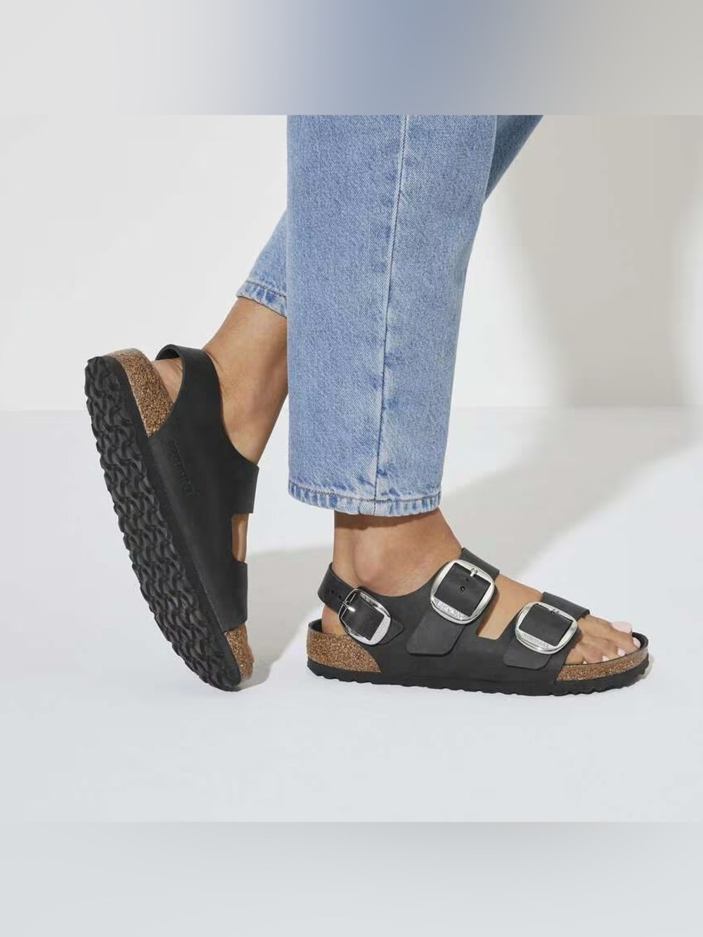 Birkenstock Big Buckle Black Double Sandal Oiled Leather Size 39 - Picture 2 of 10